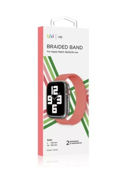 Ремешок нейлоновый плетёный "vlp" для Apple Watch 38/40/41, L/XL, 2шт, коралловый
